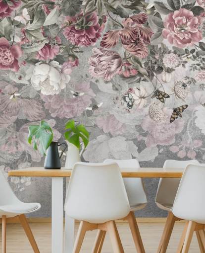 pink and white floral wallpaper mural called Gentle Floral Border by Ms. Tiff for bedrooms
