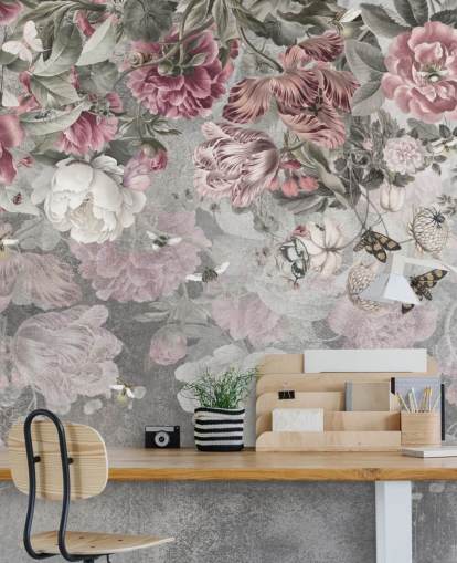 papier peint mural floral rose et blanc appelé Gentle Floral Border par Mme Tiff pour les chambres