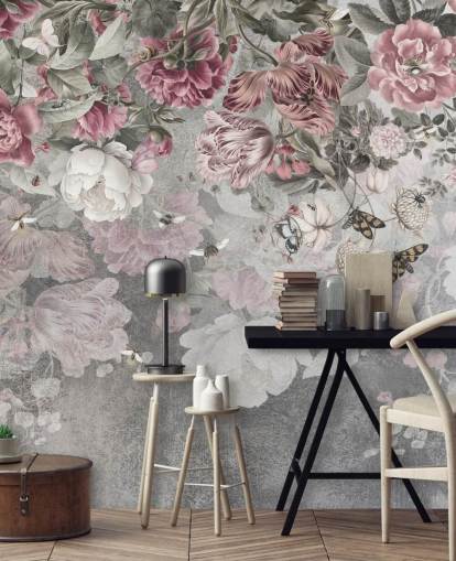 mural de papel de parede floral rosa e branco chamado Gentle Floral Border da Sra. Tiff para quartos