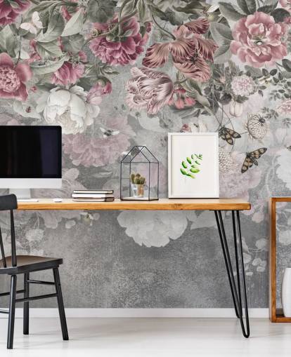 pink and white floral wallpaper mural called Gentle Floral Border by Ms. Tiff for bedrooms