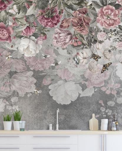 papier peint mural floral rose et blanc appelé Gentle Floral Border par Mme Tiff pour les chambres