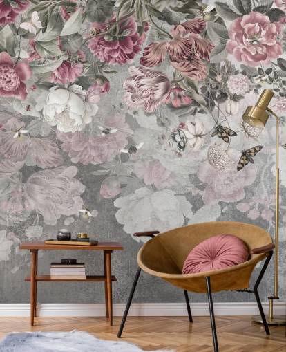 papier peint mural floral rose et blanc appelé Gentle Floral Border par Mme Tiff pour les chambres