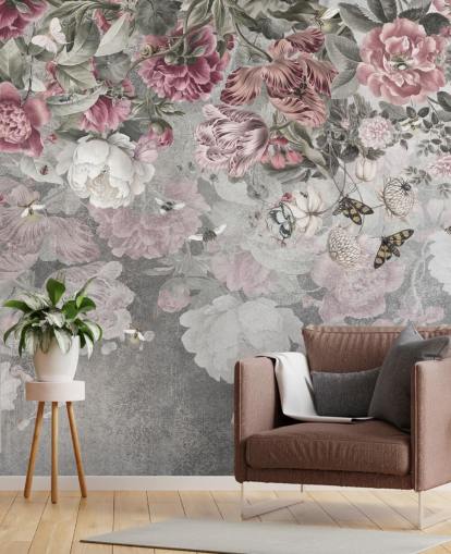 rosa och vit blommig tapetväggmålning kallad Gentle Floral Border av Ms. Tiff för sovrum rosa och vit blommig tapetväggmålning kallad Gentle Floral Border av Ms. Tiff för sovrum