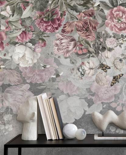 rosa och vit blommig tapetväggmålning kallad Gentle Floral Border av Ms. Tiff för sovrum rosa och vit blommig tapetväggmålning kallad Gentle Floral Border av Ms. Tiff för sovrum