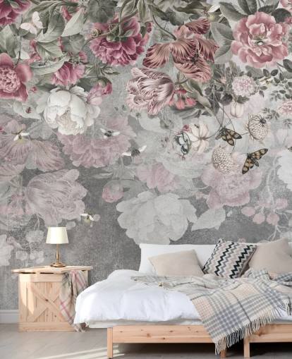 pink and white floral wallpaper mural called Gentle Floral Border by Ms. Tiff for bedrooms