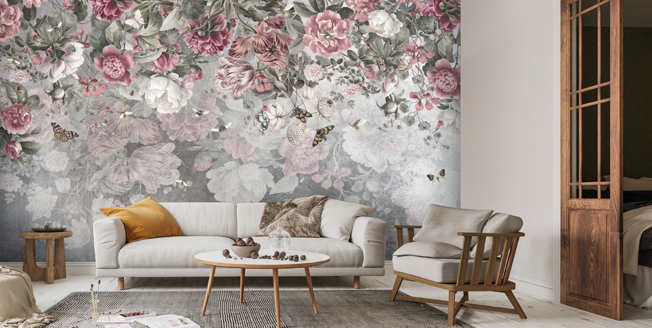 Mjuk blommig kant tapetväggmålning | Wallsauce SE
