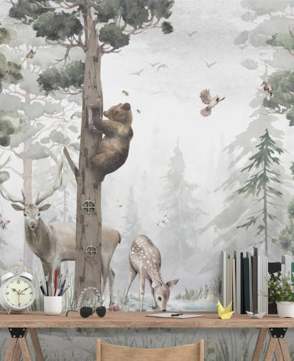 green, white and brown customisable children's forest wallpaper mural called In the Middle of the Forest by Ms. Tiff for nurseries and bedrooms green, white and brown customisable children's forest wallpaper mural called In the Middle of the Forest by Ms. Tiff for nurseries and bedrooms
