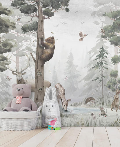 green, white and brown customisable children's forest wallpaper mural called In the Middle of the Forest by Ms. Tiff for nurseries and bedrooms green, white and brown customisable children's forest wallpaper mural called In the Middle of the Forest by Ms. Tiff for nurseries and bedrooms