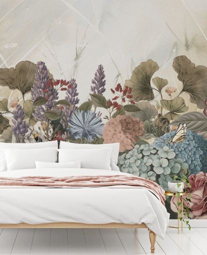 floral wallpaper mural called Morning Flowery by Ms. Tiff for bedrooms and living rooms