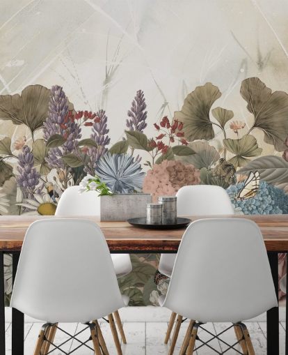 bloemenbehang met de naam Morning Flowery van Ms. Tiff voor slaapkamers en woonkamers