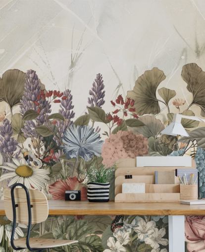 mural de papel de parede floral chamado Morning Flowery by Ms. Tiff para quartos e salas de estar