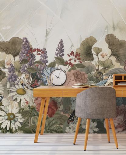 mural de papel pintado floral llamado Morning Flowery de Ms. Tiff para dormitorios y salas de estar