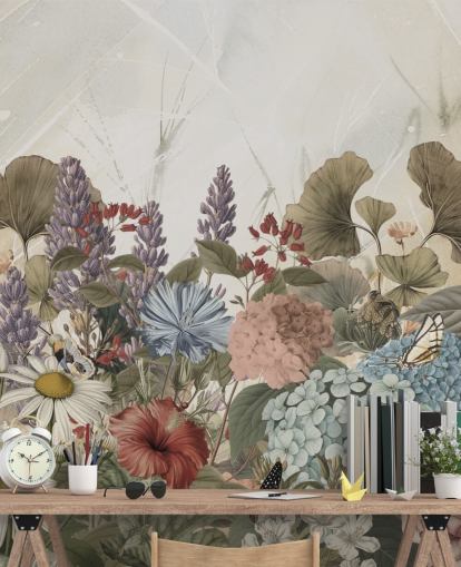 Blumentapete namens Morning Flowery von Ms. Tiff für Schlafzimmer und Wohnzimmer