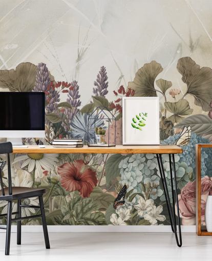 floral wallpaper mural called Morning Flowery by Ms. Tiff for bedrooms and living rooms