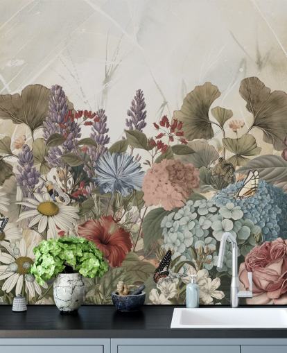 mural de papel pintado floral llamado Morning Flowery de Ms. Tiff para dormitorios y salas de estar mural de papel pintado floral llamado Morning Flowery de Ms. Tiff para dormitorios y salas de estar