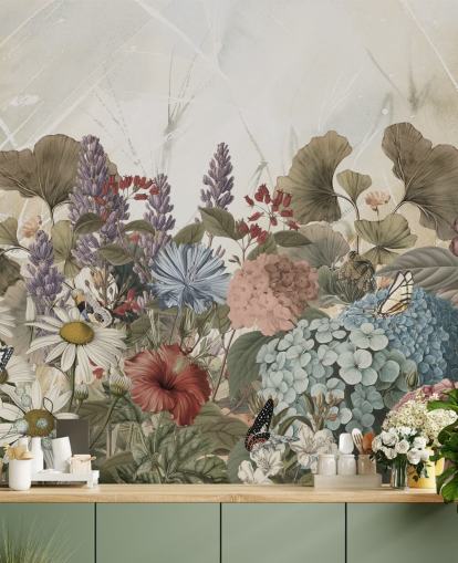 Blumentapete namens Morning Flowery von Ms. Tiff für Schlafzimmer und Wohnzimmer