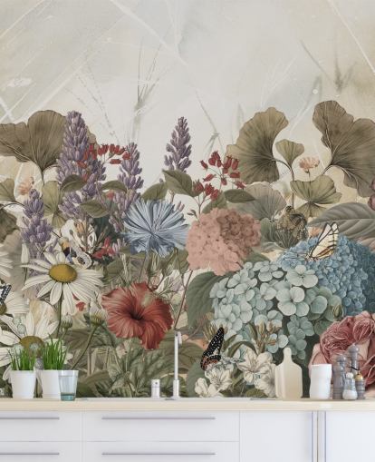 floral wallpaper mural called Morning Flowery by Ms. Tiff for bedrooms and living rooms