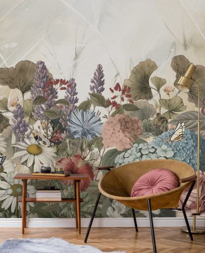 floral wallpaper mural called Morning Flowery by Ms. Tiff for bedrooms and living rooms
