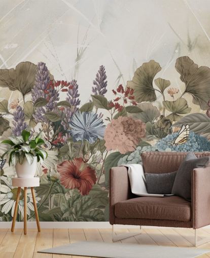 bloemenbehang met de naam Morning Flowery van Ms. Tiff voor slaapkamers en woonkamers