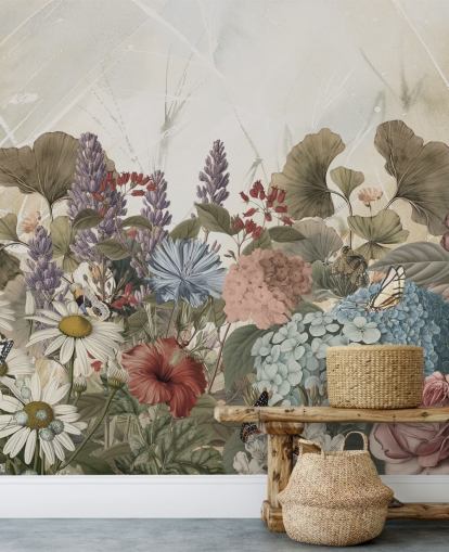 mural de papel pintado floral llamado Morning Flowery de Ms. Tiff para dormitorios y salas de estar