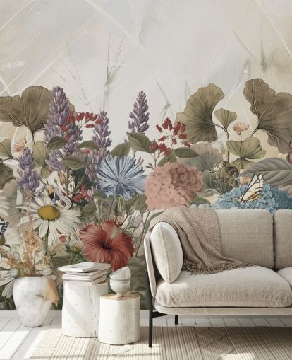 mural de papel pintado floral llamado Morning Flowery de Ms. Tiff para dormitorios y salas de estar