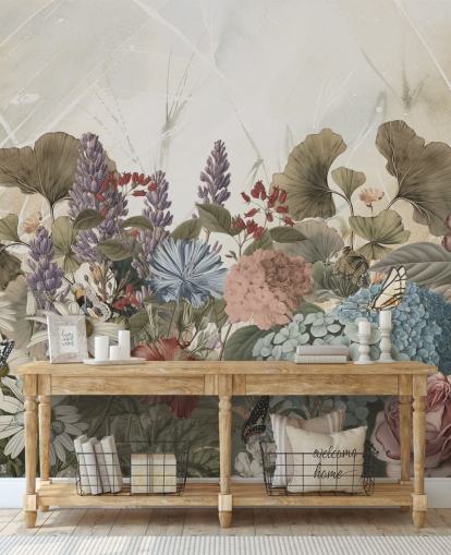 mural de papel de parede floral chamado Morning Flowery by Ms. Tiff para quartos e salas de estar