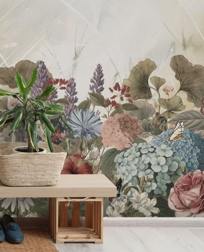 Ms. Tiffin kukka-taustakuvamaalaus Morning Flowery makuuhuoneisiin ja olohuoneisiin