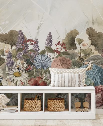 mural de papel de parede floral chamado Morning Flowery by Ms. Tiff para quartos e salas de estar