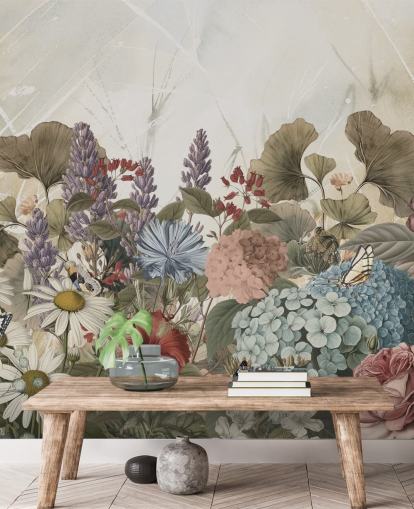 Blumentapete namens Morning Flowery von Ms. Tiff für Schlafzimmer und Wohnzimmer