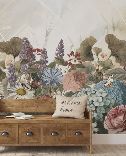 bloemenbehang met de naam Morning Flowery van Ms. Tiff voor slaapkamers en woonkamers