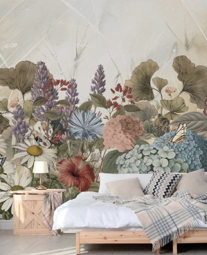 blomstertapet veggmaleri kalt Morning Flowery av Ms. Tiff for soverom og stuer blomstertapet veggmaleri kalt Morning Flowery av Ms. Tiff for soverom og stuer
