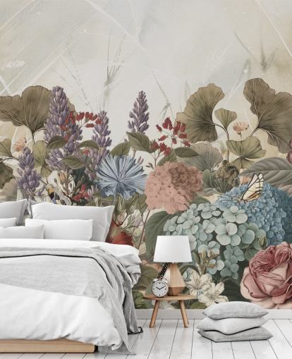 blomstertapet veggmaleri kalt Morning Flowery av Ms. Tiff for soverom og stuer blomstertapet veggmaleri kalt Morning Flowery av Ms. Tiff for soverom og stuer