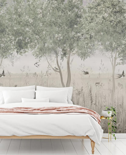 green customizable garden wallpaper mural called The Garden of Morning Calm by Ms. Tiff