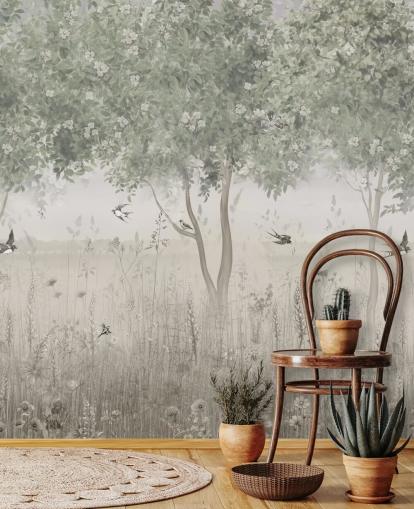 mural verde personalizable de papel pintado de jardín llamado The Garden of Morning Calm de Ms. Tiff mural verde personalizable de papel pintado de jardín llamado The Garden of Morning Calm de Ms. Tiff