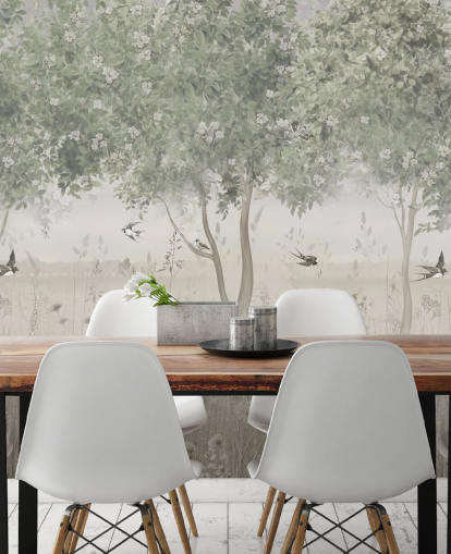 carta da parati da giardino personalizzabile verde chiamata The Garden of Morning Calm di Ms. Tiff