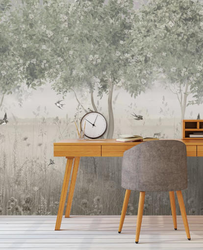 green customizable garden wallpaper mural called The Garden of Morning Calm by Ms. Tiff