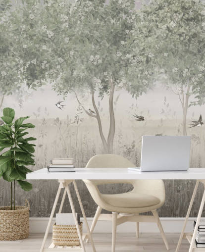 papier peint de jardin personnalisable vert appelé The Garden of Morning Calm par Mme Tiff