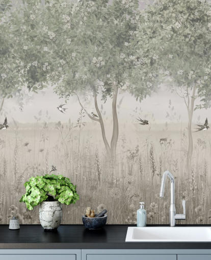 carta da parati da giardino personalizzabile verde chiamata The Garden of Morning Calm di Ms. Tiff carta da parati da giardino personalizzabile verde chiamata The Garden of Morning Calm di Ms. Tiff