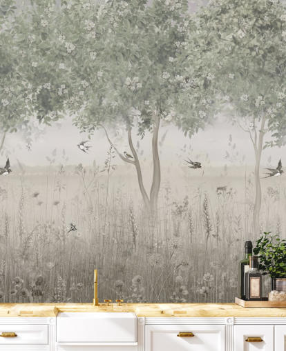 grüne, personalisierbare Gartentapete mit dem Titel The Garden of Morning Calm von Ms. Tiff