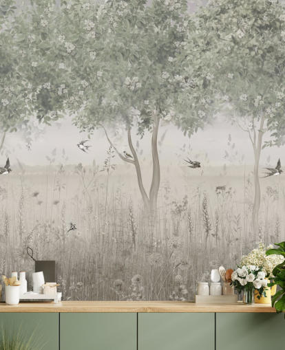 mural de papel de parede de jardim verde personalizável chamado The Garden of Morning Calm da Sra. Tiff