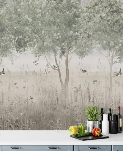 green customizable garden wallpaper mural called The Garden of Morning Calm by Ms. Tiff