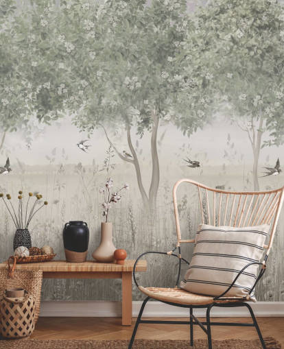 grønt tilpassbart hagetapetveggmaleri kalt The Garden of Morning Calm av Ms. Tiff