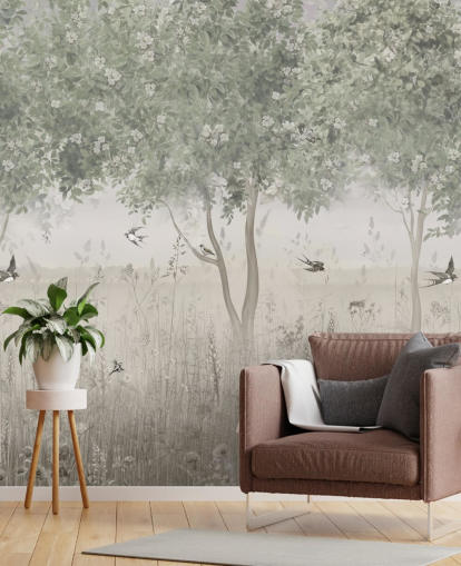 mural de papel de parede de jardim verde personalizável chamado The Garden of Morning Calm da Sra. Tiff