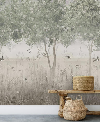 mural de papel de parede de jardim verde personalizável chamado The Garden of Morning Calm da Sra. Tiff mural de papel de parede de jardim verde personalizável chamado The Garden of Morning Calm da Sra. Tiff