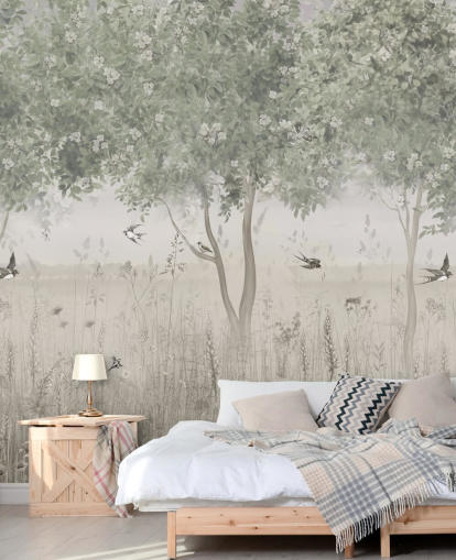 green customizable garden wallpaper mural called The Garden of Morning Calm by Ms. Tiff green customizable garden wallpaper mural called The Garden of Morning Calm by Ms. Tiff