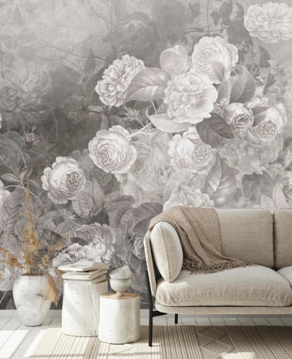 mural de papel pintado de rosas personalizable en blanco y negro llamado A Kiss of Roses de Ms. Tiff para pasillos y oficinas en casa mural de papel pintado de rosas personalizable en blanco y negro llamado A Kiss of Roses de Ms. Tiff para pasillos y oficinas en casa