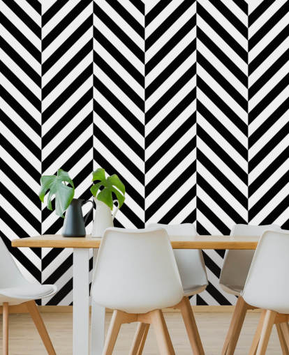 mural de papel de parede chevron personalizável em preto e branco chamado Black and White Herringbone