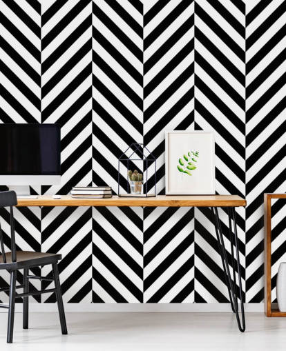 black and white customizable chevron wallpaper mural called Black and White Herringbone