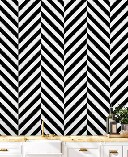 black and white customisable chevron wallpaper mural called Black and White Herringbone