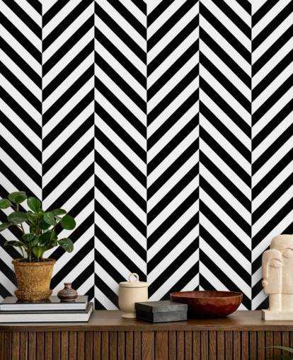 sort/hvid tilpasselig chevron tapetmaleri kaldet Black and White Herringbone